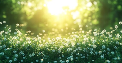 Poster - Sunlit Meadow: A Symphony of White Flowers