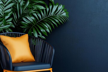 Wall Mural - minimal photostock of a interior of cozy modern living room with sofa against blank, dark blue wall