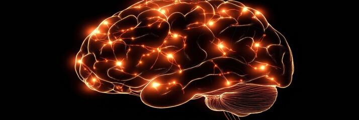 Leinwandbilder - Exploration of brain functions illustrated with glowing neuron pathways and electrical activity. Generative AI