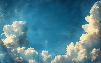 Wall Mural - Heavenly Cloudscape: A Serene Blue Sky Adorned with Majestic Cumulus Clouds