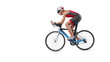 © Igor Link - Cyclist in sportswear and sport helmet riding road bike isolated on free png background. Concept of sport, triathlon, competition, tournament, championship and speed.