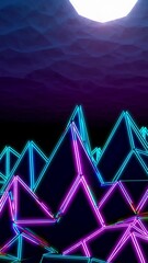 Poster - A neon-lit retro-futuristic landscape with a glowing grid road leading to a massive sunset.