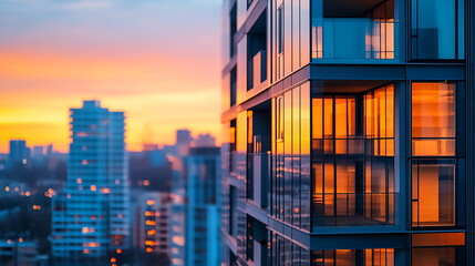 Wall Mural - Modern Apartments at Sunset Sunset cityscape view between skyscrapers 
