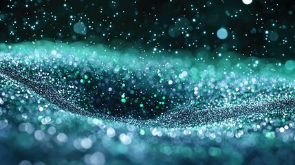 Wall Mural - Abstract teal glitter wave, dark background, bokeh, design