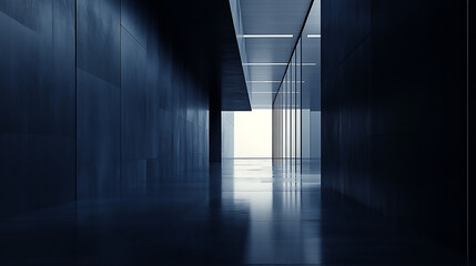 Wall Mural - futuristic blue corridor server data room hallway corridor with electric blue lighting technology ba