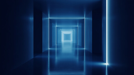 Wall Mural - futuristic blue corridor server data room hallway corridor with electric blue lighting technology ba