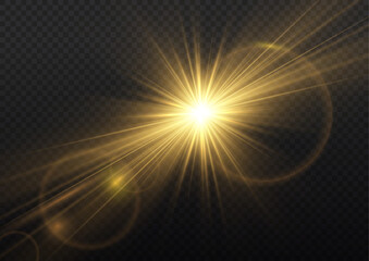 Wall Mural - transparent yellow sunlight special lens flash light effect. sun light with glare. golden flash png.