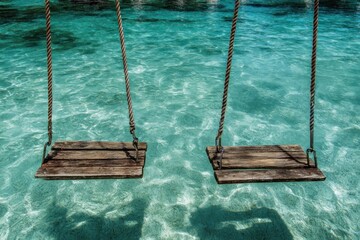 Wall Mural - Tropical beach swings, clear water, relaxation, summer vacation