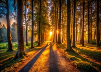 Wall Mural - Silhouette Path Through Forest - Mystical Woods Trail at Dusk