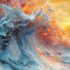 Wall Mural - Detailed 3D rendering of abstract fluid art impasto and sharp edges thick oil paint style set against a sweeping panoramic background