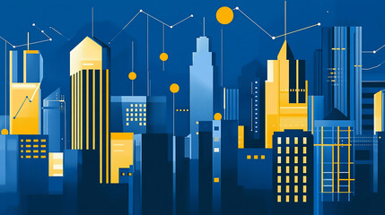 Wall Mural - a modern office with a large monitor displaying data and graphs digital marketing and communication 