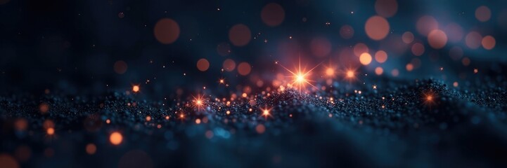 Wall Mural - tiny starlight sparks float freely on a deep black canvas with intricate bokeh details, mysterious, 