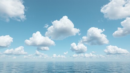 Wall Mural - Calm ocean, fluffy clouds, blue sky, summer day, background for website