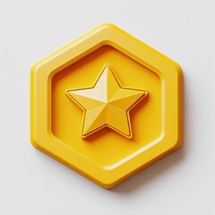 Poster - bright yellow 3d star icon set within a hexagonal frame on a clean white background.