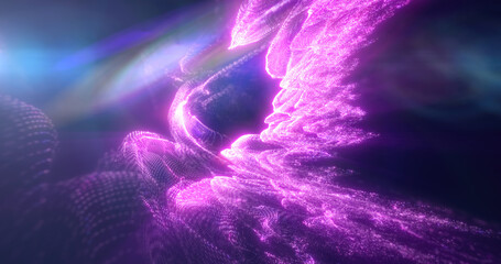 Wall Mural - Abstract purple stream of light with digital textures, creating a dynamic energy effect in a dark space