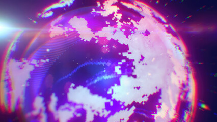 Wall Mural - a vibrant digital depiction of earth in purple and pink pixelated patterns, blending technology with