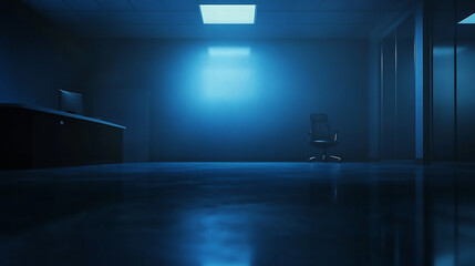 Wall Mural - At night beautiful Abstract blurred office interior room. blurry working space with defocused effect Modern office space with glass partitions illuminated