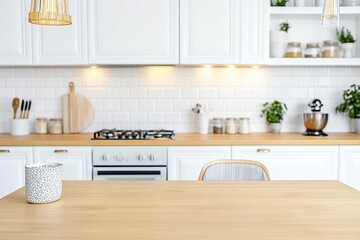 Wall Mural - Bright kitchen table, minimalist design, cooking area, natural light