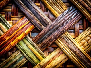 Double Exposure: Bamboo Pattern & Straw Rectangles - Abstract Nature Texture