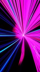 Leinwandbilder - A radiant energy burst with glowing light trails in pink, blue, and orange converging at a central point