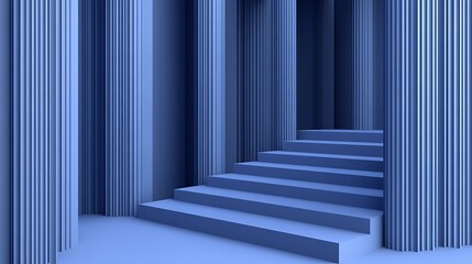 Wall Mural - Blue columns, stairs, pathway, abstract background