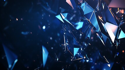 Wall Mural - Blue crystal fragments, dark background, abstract art