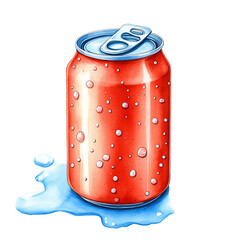 Aufkleber - Vibrant Red Soda Can with Condensation Droplets and Blue Splash Water Conceptual Illustration