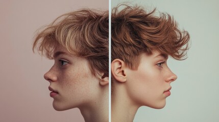 Poster - Comparison of unkempt hair versus a stylish haircut highlighting personal grooming choices. Generative AI