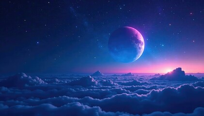 Wall Mural - dark blue and purple mars sky with glowing aurora, blue, sky