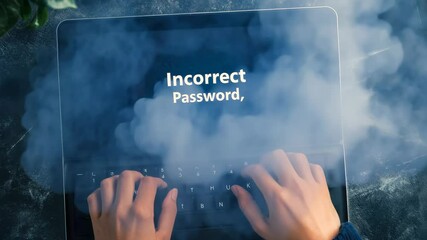 Smoking laptop signaling password frustration, digital access denied with smoldering dramatic effect against shadowy workspace background