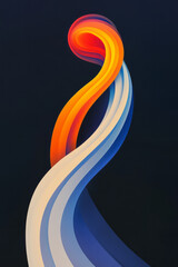 Poster - A vibrant animation of an elliptical form adorned with fiery stripes in red, orange, yellow, and