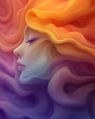 Aufkleber - A surreal close-up of a womanâ€™s face, her gentle expression surrounded by swirling orange and