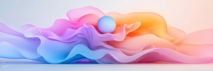 Aufkleber - A soothing and tranquil visual of undulating pastel shapes in pink, purple, and blue, with a