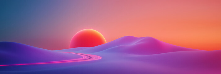 Aufkleber - A glowing orb placed at the center of a winding road, casting dynamic streaks of orange, red, and