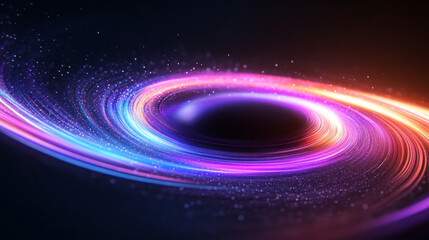 Poster - An abstract composition of a glowing orb on a curved path, radiating energetic streaks of orange,