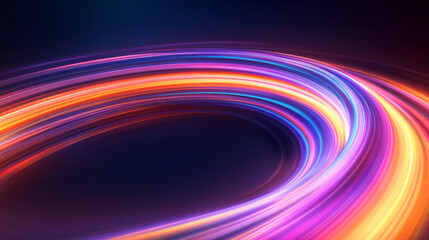 Poster - An abstract composition of a glowing orb on a curved path, radiating energetic streaks of orange,