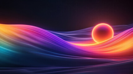 Poster - A futuristic road with a glowing orb at its center, sending dynamic streaks of orange, red, and