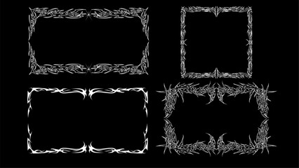 set of neo tribal frames, cyber gothic style symmetrical shape, futuristic y2k abstract borders. cyb