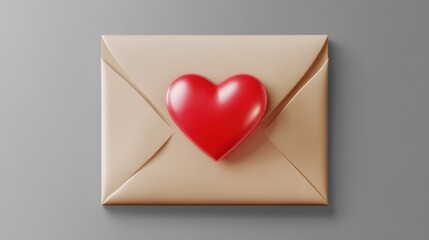 Sticker - 3D illustration of a love letter sealed with a red heart. The romantic and cute design is ideal for Valentine's Day, love, or affection-themed projects. Isolated on transparent background, png.