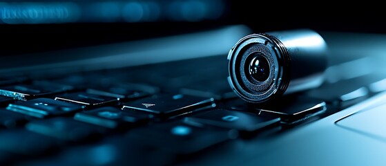 webcam on laptop keyboard, digital security