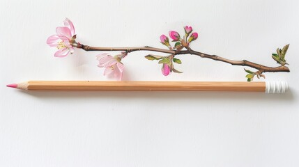 Wall Mural - branch of a blossoming apple tree and a pencil