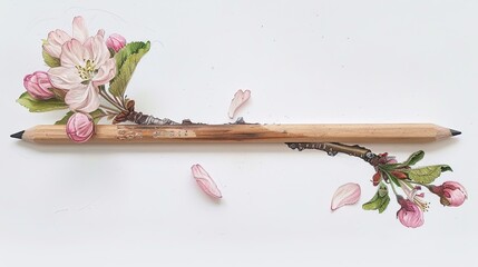 Wall Mural - branch of a blossoming apple tree and a pencil