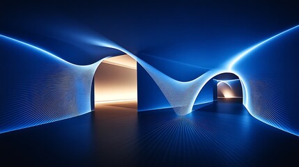 Wall Mural - Blue glowing archway, futuristic space, background light