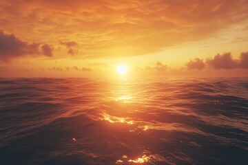 Wall Mural - ocean sunset, fiery sky, calm waves, travel poster