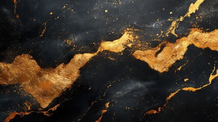 Wall Mural - black and gold marble patterned background