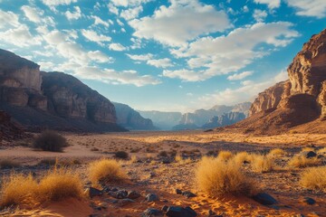 Wall Mural - desert canyon sunrise, wadi rum, jordan; scenic vista