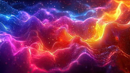 panoramic abstract neon background featuring colorful glowing lines in 3d.
