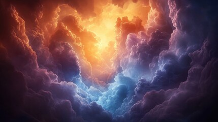 Dramatic Sky with Colorful Clouds and Radiant Light Effects