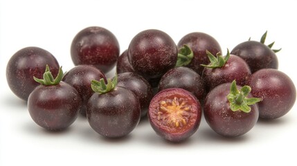 Wall Mural - Fresh Purple Tomatoes on White Background for Culinary Use