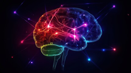 Leinwandbilder - Glowing neuron pathways illustrate the complex communication of the brain and nervous system in a vibrant display. Generative AI